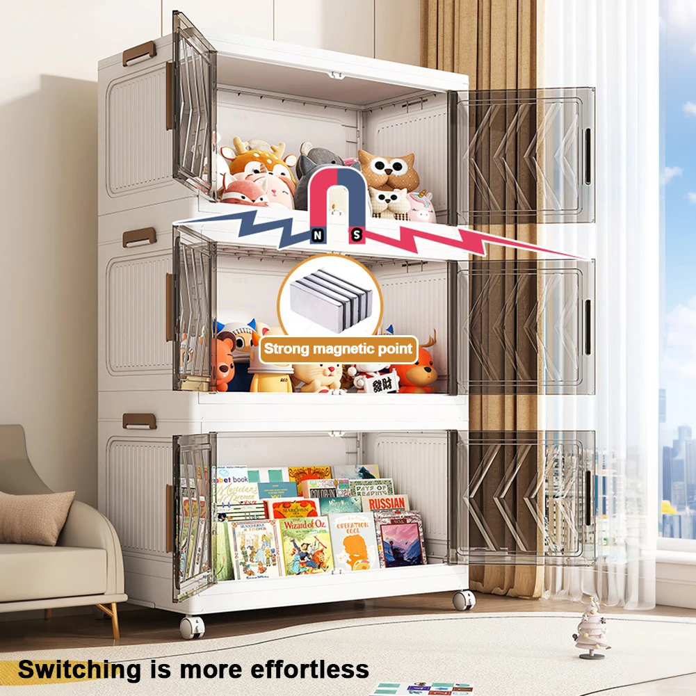 4-Tier Plastic Storage Cabinet – Foldable with Wheels - Image 2