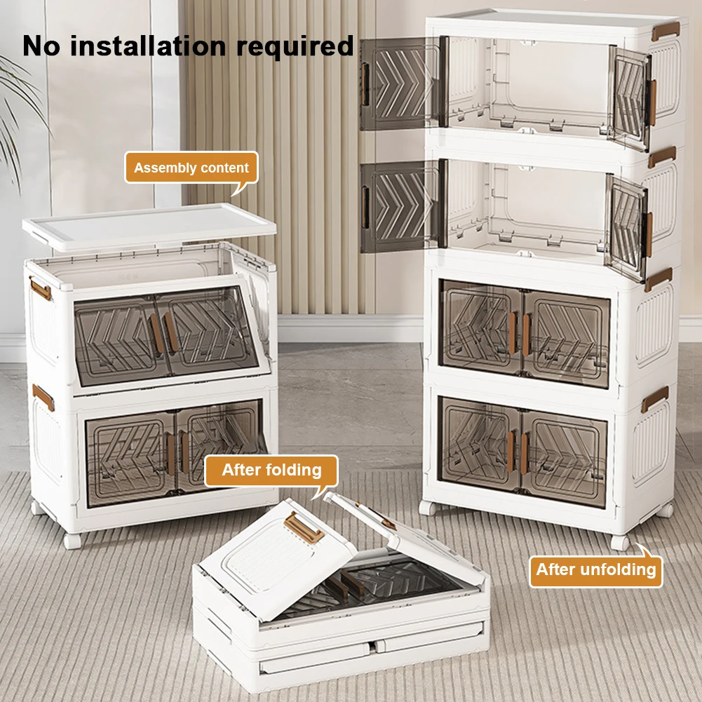 4-Tier Plastic Storage Cabinet – Foldable with Wheels - Image 3
