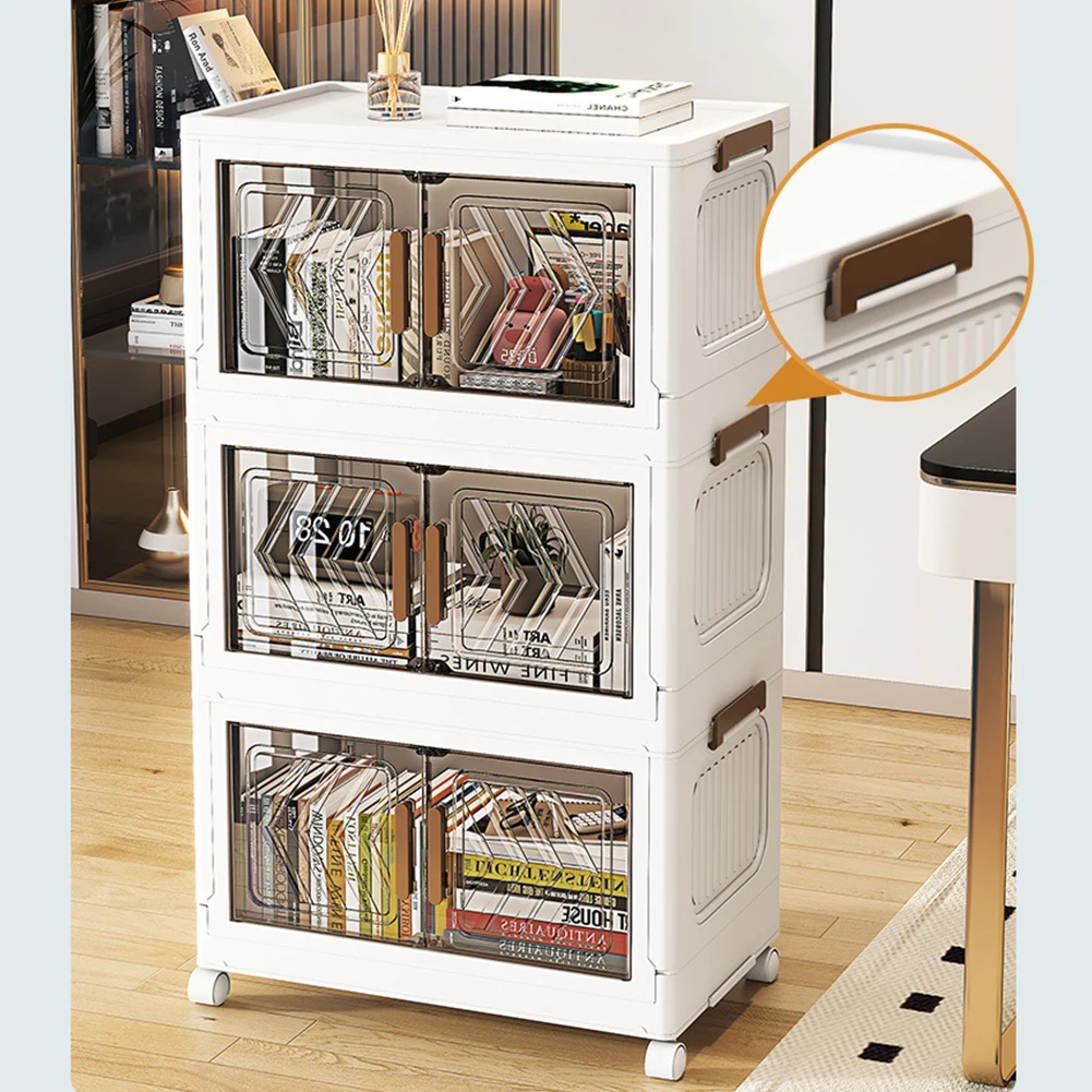 4-Tier Plastic Storage Cabinet – Foldable with Wheels - Image 5