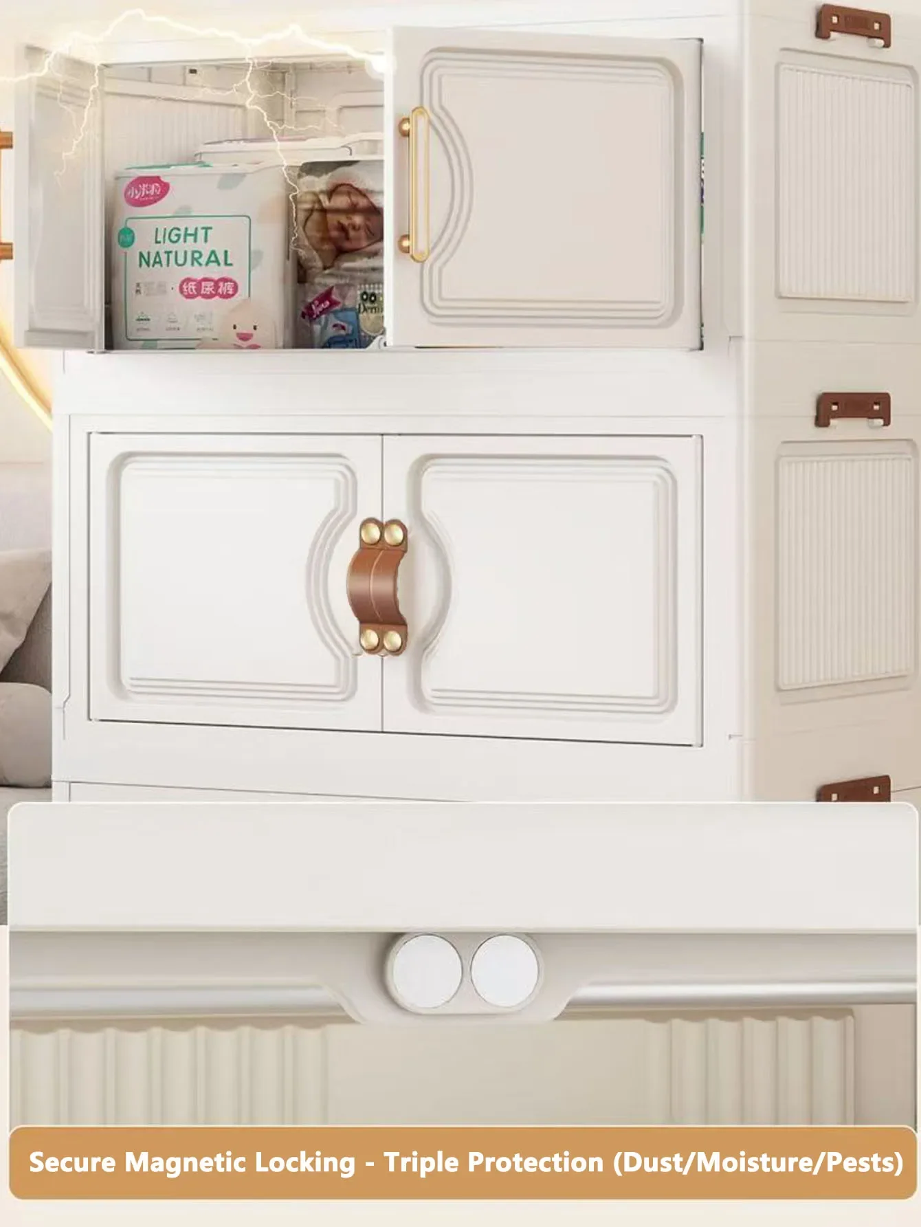 Foldable Wall Storage Cabinet, White/Gray - Image 3