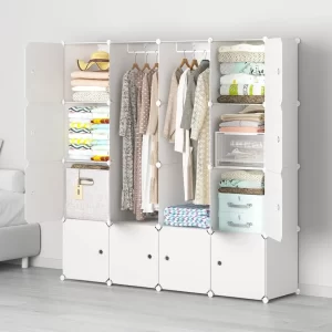 Portable 16-Cube Wardrobe Closet, White, 14"x18"