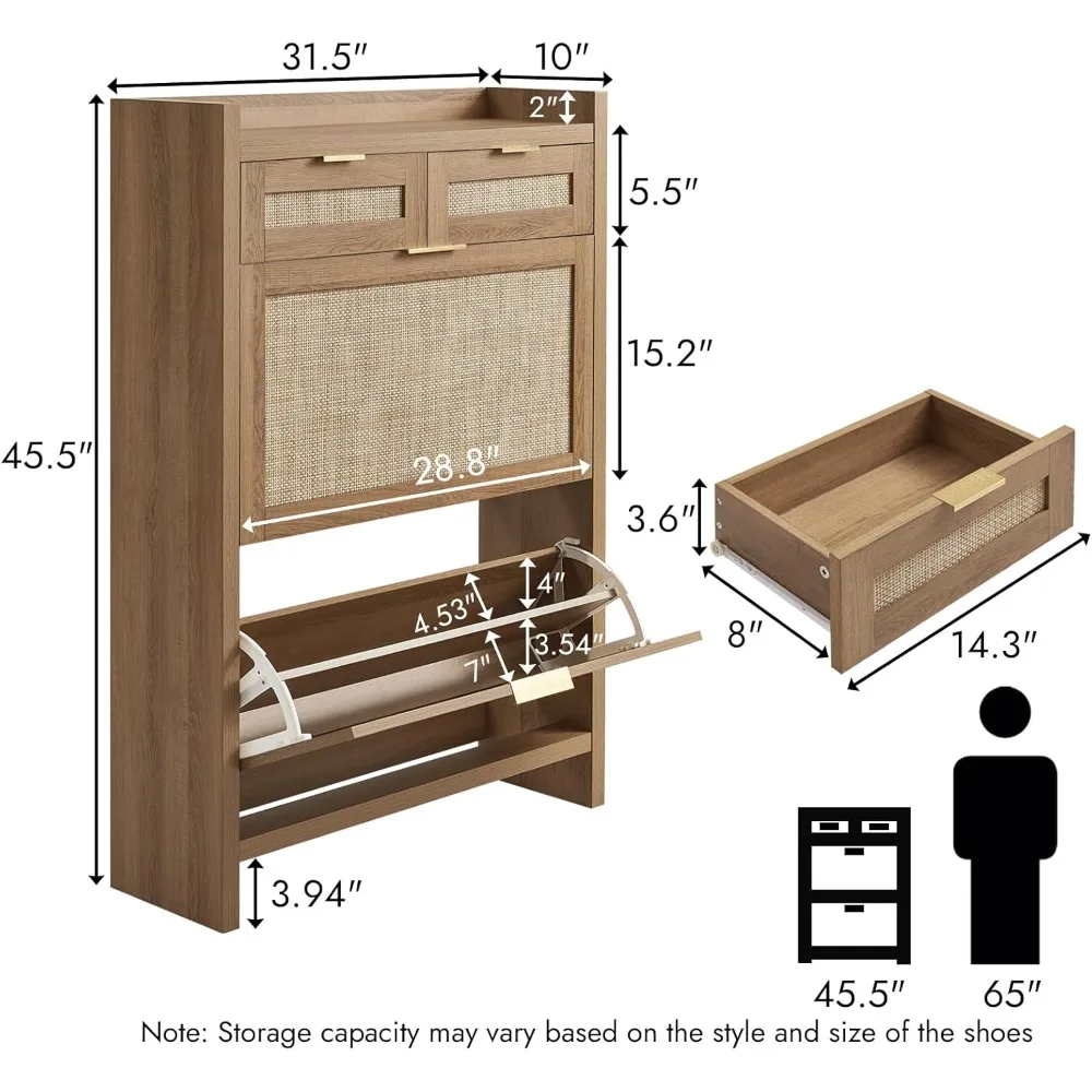 Rattan Shoe Storage Cabinet – Dual & Flip Drawers - Image 2