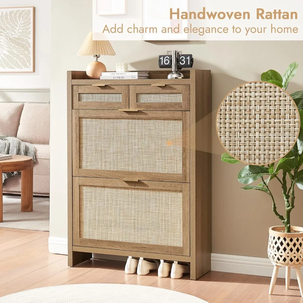 Rattan Shoe Storage Cabinet – Dual & Flip Drawers - Image 3