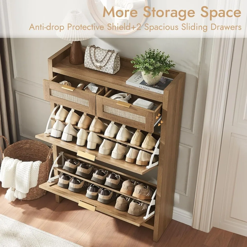 Rattan Shoe Storage Cabinet – Dual & Flip Drawers - Image 4