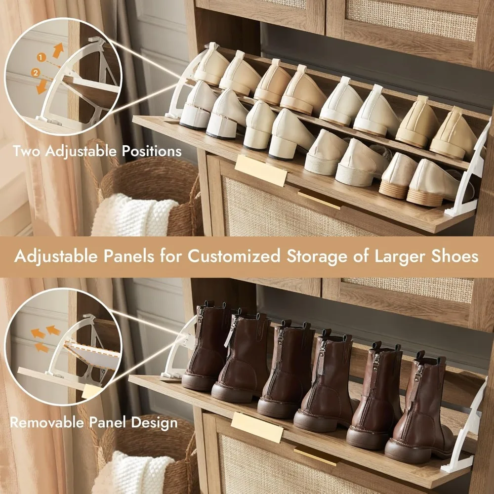 Rattan Shoe Storage Cabinet – Dual & Flip Drawers - Image 5