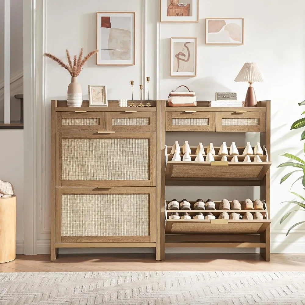 Rattan Shoe Storage Cabinet – Dual & Flip Drawers - Image 6